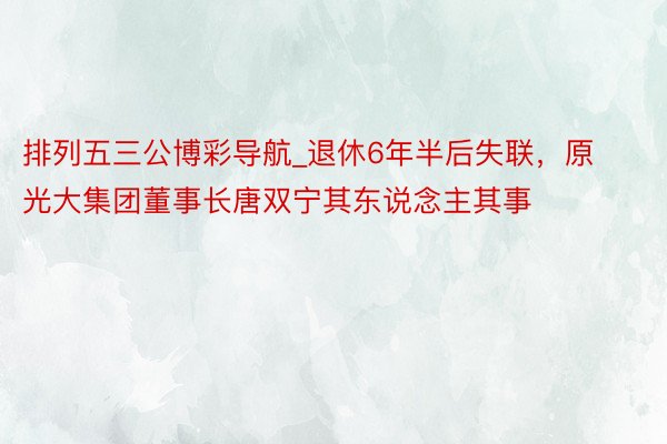 排列五三公博彩导航_退休6年半后失联，原光大集团董事长唐双宁其东说念主其事