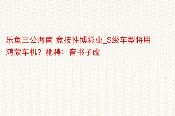 乐鱼三公海南 竞技性博彩业_S级车型将用鸿蒙车机?驰骋:音书子虚
